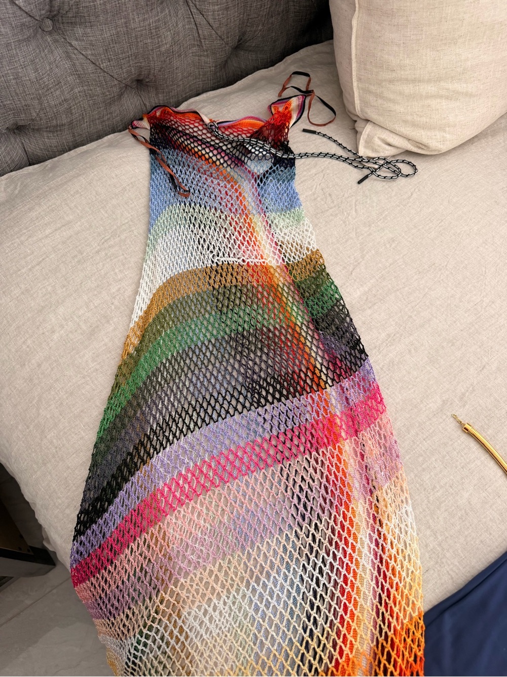 Multicolor Crochet Mesh Maxi Dress - Rainbow Stripes - Picture 2 of 7